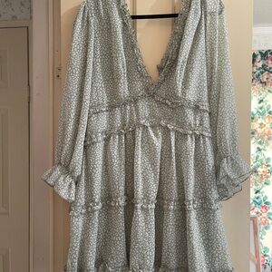 Floral Ruffle Dress in Light Gray